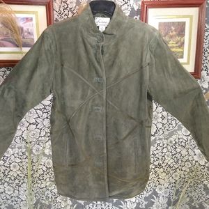 Louis Dell Olio green heavy coat 100% suede leather lined trench length vintage